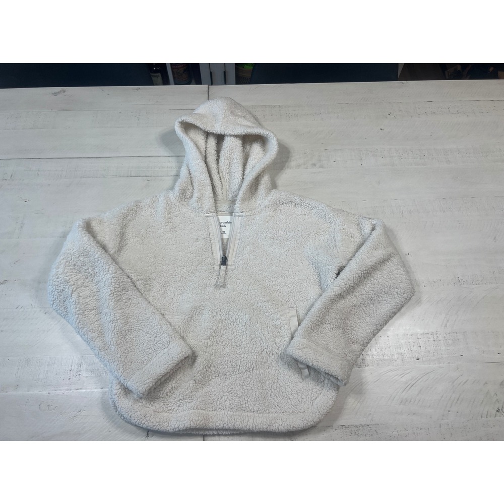 Abercrombie Kids Cream Sherpa Quarter Zip Hoodie Fleece Sweatshirt 9/10 - Picture 2 of 5